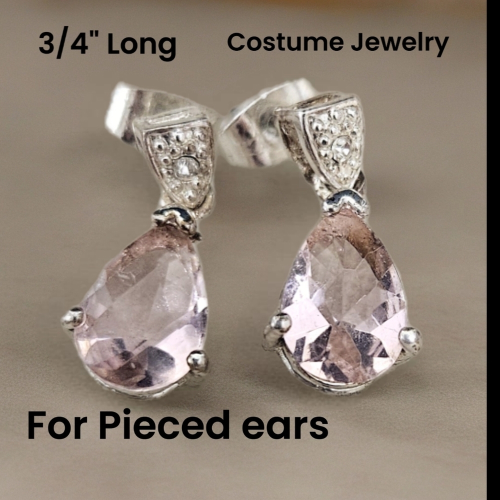 Elegant Silver and Pink Teardrop Earrings For Pierced Ears